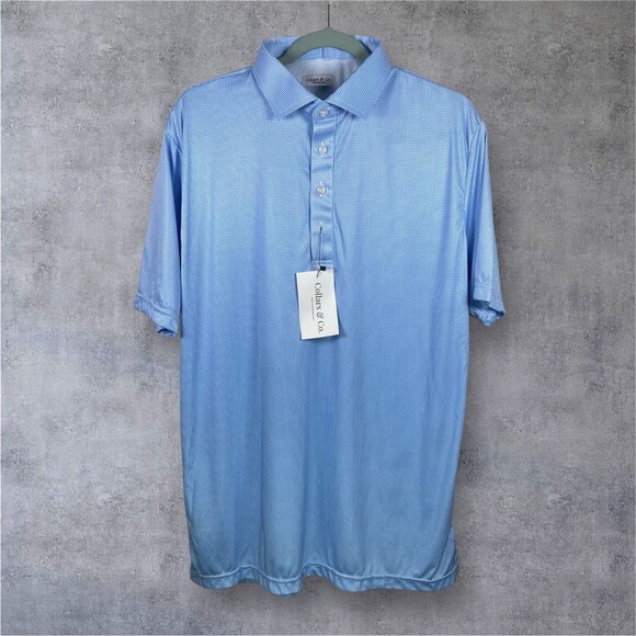 Collars & Co Polo Shirt Mens L Blue Houndstooth Relaxed Golf Dress Collar NWT - Picture 2 of 9